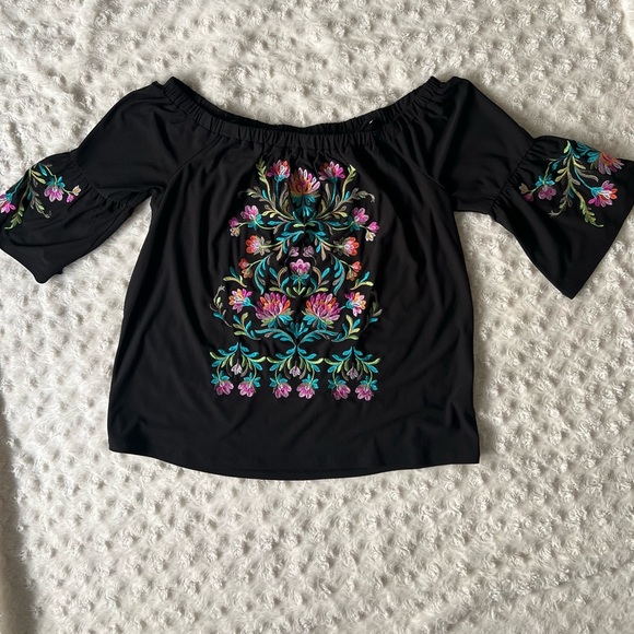INC International Concepts Tops - Black off shoulder blouse with beautiful flower details